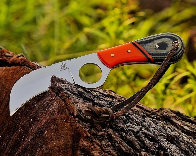 BE BREAK EDGE Handmade Stainless Steel Lineman’s Hawkbill knife with Leather sheath, Heavy Duty Utility Knife blade Electrician Wire Skinning knife for professional. - Image 3